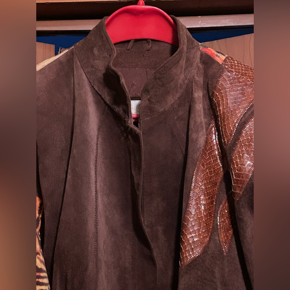 Julian K Vintage Oversized Leather & Cotton Jacket Middle Eastern Design Size S - Picture 7 of 16